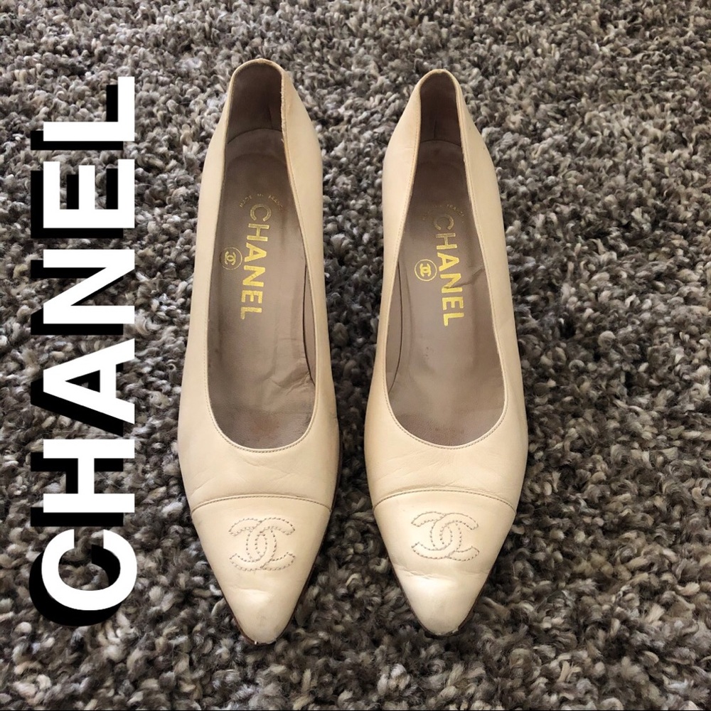 CHANEL Rare Embroidered CC Leather High Heels